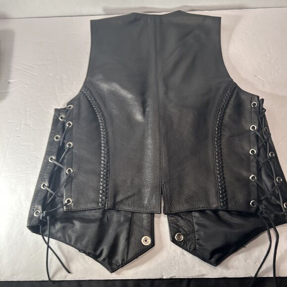 First Classic Women’s Leather Biker Vest Size Small Black Braided Lace Sides - Picture 10 of 10